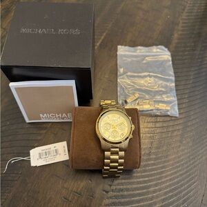 Michael Kors Gold Stainless Steel Chronograph Watch with Box